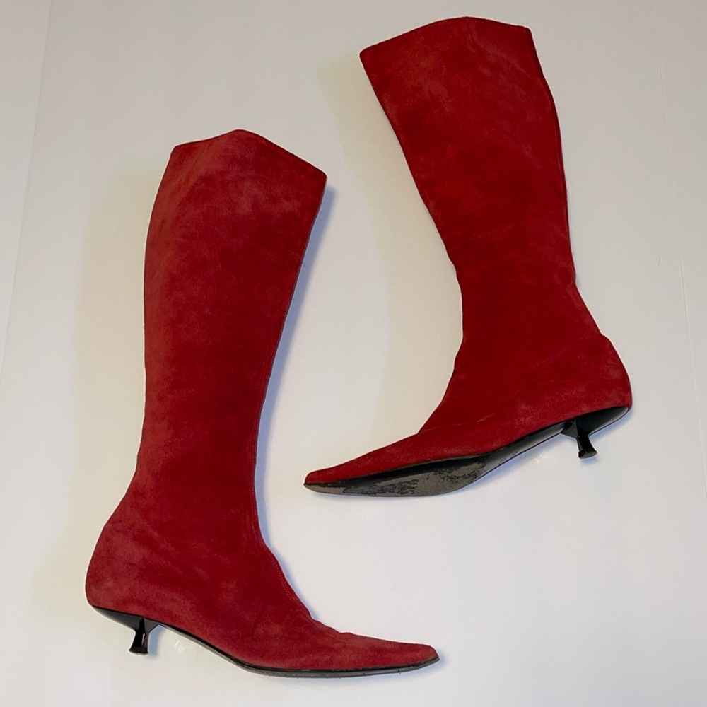 Vicini Pointy Toed Red Suede Boots - Women’s Size 37.5 - Picture 6 of 13